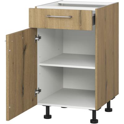 Unterschrank KOCHSTATION "KS-Trea US50", braun (eiche astig), B:50cm H:75cm T:56cm, Schränke, mit einem Auszug und einer Tür, Einlegeboden, Breite 50 cm, Höhe 75 cm Image