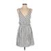 Lulus Casual Dress - Mini Plunge Sleeveless: Gray Stripes Dresses - Women's Size Small