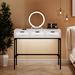 Wrought Studio™ Guisao 3 Drawer Vanity w/ Light Wood in White | 59 H x 35.43 W x 15.74 D in | Wayfair 82B81F8BC55E4C0D85D28B2A6CAB61CE