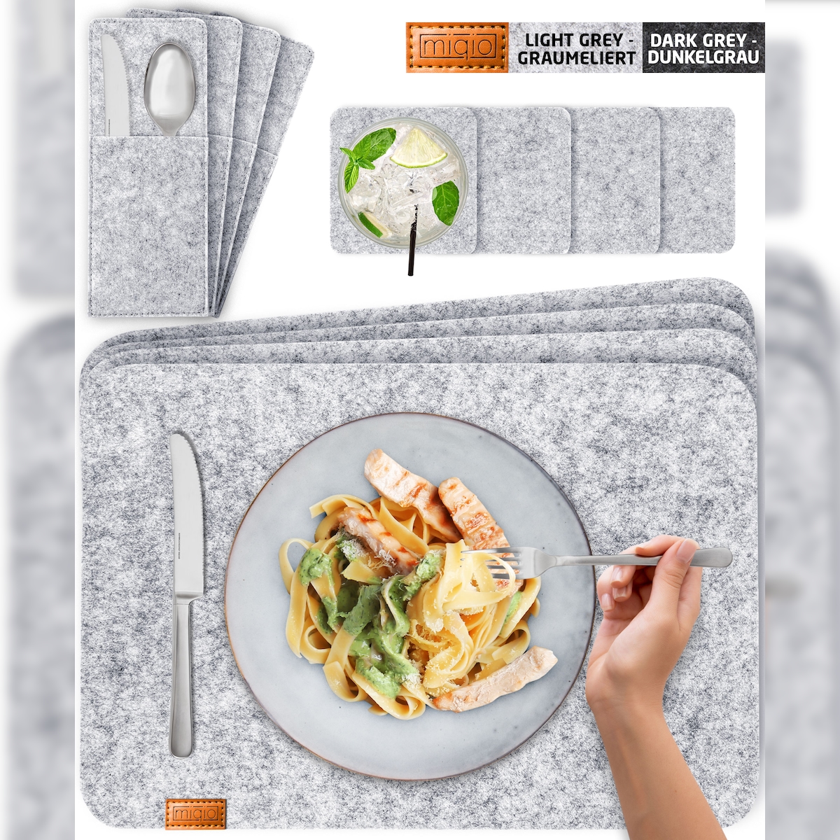 12 er Set Tischsets 4 Platzsets Bestecktaschen Glasuntersetzer Image