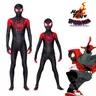 Costume nero Spiderman con Spider Man Mask Spider Man in The Spider Verse Miles Cosplay Costume di