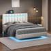 Full/Queen Floating Bed Frame with LED Lights & USB Charging, Upholstered Platform Bed with Headboard, Low Profile LED Bed Frame