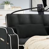 Velvet Sleeper Sofa Bed with Pull Out Bed and USB Port, Folding Futon Couch Bed with Ashtray and Swivel Phone Stand, Black