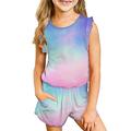 Kids Girls Summer Outfits Cute Cotton Ruffle Tank Top T-Shirt and Shorts Set Clouds Printed Tie Dye with Side Pockets Toddler Baby Girl Comfortable Sleeveless Clothes Set Multicolor7-8 Years