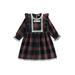 Toddler Kids Girl Christmas Dress Casual Long Sleeve Crewneck Lace Trim Plaid A-line Dress Xmas Holiday Party Dresses