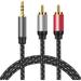 AUX RCA Cable 3 FT 3.5mm to 2-Male RCA Audio Auxiliary Adapter Stereo Splitter Cable Dual Shielded Gold-Plated