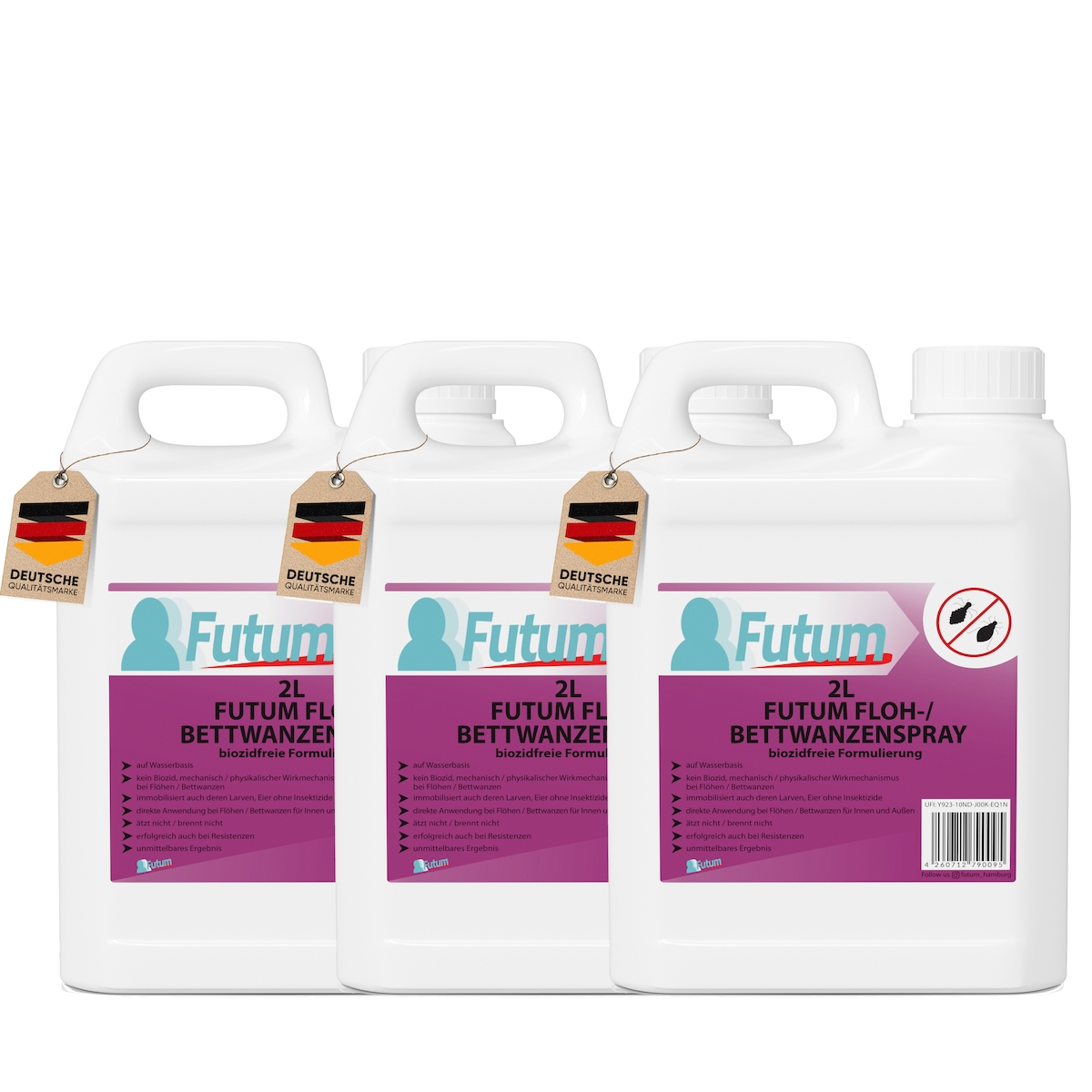 FUTUM 3x2L Bettwanzenspray / Flohspray bekämpft Insekten, Eier, Larven, Insektenspray ohne Biozide auf Wasserbasis, Sofortwirkung ohne Flecken Image