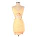 Tiger Mist Cocktail Dress - Bodycon V Neck Sleeveless: Yellow Print Dresses - Women's Size X-Small