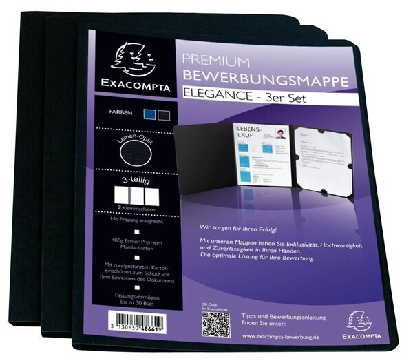 Exacompta Bewerbungsmappen 3-tlg. Set, 400g Karton, schwarz, m. Prägung Image