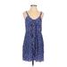 Rebecca Taylor Casual Dress - Mini Scoop Neck Sleeveless: Blue Floral Dresses - Women's Size 2