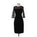 Adrianna Papell Cocktail Dress - Sheath Crew Neck 3/4 sleeves: Black Print Dresses - Women's Size 4