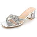 AARZ LONDON Women Ladies Evening Wedding Diamante Party Prom Bridal Block Heel Sandals Silver Shoes Size UK 4 EU 37