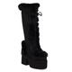 Wavyvigs Mid Calf Furry Winter Snow Boots for Women Platform Chunky High Heel Warm Boots Lace Up with Zipper Black Mark Size 45