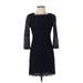 Adrianna Papell Casual Dress - Sheath Crew Neck 3/4 sleeves: Black Print Dresses - Women's Size 4