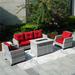 Wildon Home® Dekendra Wicker 5 Piece Rattan Sofa Seating Group w/ Cushions Synthetic Wicker/All - Weather Wicker/Wicker/Rattan in Red | Outdoor Furniture | Wayfair