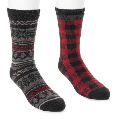 MUK LUKS Men's 2 Pair Fleece Layered Socks Size One Size Candy Apple/Multi