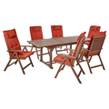 Gartenmöbel Set Dunkelbraun und Rot Akazienholz 7-Teilig Ausziehtisch mit 6 Stühlen 6 Auflagen Klappbar Verstellbar Modern Terrasse Ausstattung