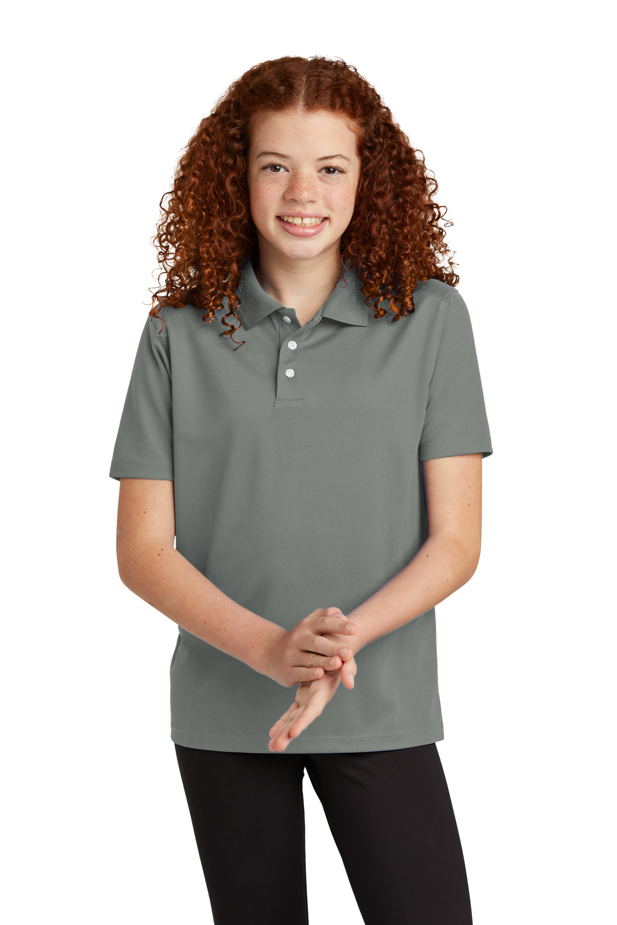 Sport-Tek YST740 Youth UV Micropique Polo Shirt in Grey Concrete size Medium | Polyester