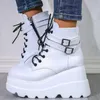 Frauen Punk Gothic Motorrad Stiefel 2025, Plattform Chunky High Heel Ankle Boot Damen Kühlen Keil Botas Mujer Weibliche Schuhe Große Größe