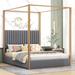 Queen Size Upholstery Canopy Platform Bed with Headboard and Metal Frame