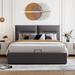 Gray Queen Platform Bed, Storage Bed with Hydraulic Storage System & Soft Textile Bedhead, No Box Spring Needed for Bedroom