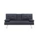 Black PU Leather Multifunctional Double Folding Futon Sofa Bed with Cup Holder and Three-Level Adjustable Backrest