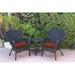 W00214-2-CES018 Windsor Black Wicker Chair & End Table Set with Brick Red Cushion