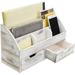 Whitewashed Wood Desktop Organizer With 6 Compartments Office Supplies And Mail Holder Desk Caddy And Phone Storage Tray