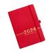 SDJMa Planner Notepad 2024 12 Months (150 sheets (300 pages) Academic Calendar 5.6 x 8.3 Daily Weekly and Monthly Agenda with Pen Holder Vegan Leather Hard Cover - Red