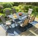 7-piece Metal Rectangle Patio Outdoor Dining Set with Slat Table and Textilene Swivel Chairs