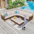 11-Piece Outdoor Wicker Half-Round Furniture Set Half-Moon Sectional Sofa All Weather Curved Conversation Set 8-Seat - Type C
