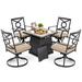 Nuu Garden 5-Piece Outdoor Conversation Set with 28-Inch 50 000 BTU Propane Gas Fire Pit Table&4 Swivel Chairs Patio Furniture Set with Cover and Padded Cushions Black&Beige