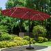 Summit Living 13ft Patio Umbrella with LED Solar Lights Large Double-Sided Outdoor Table Umbrella Red