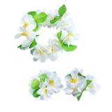 Hawaiian headpiece 4 Pcs Hawaiian Headpiece Thicken Artificial Flower Headband Necklace Bracelet Hawaiian Garland Tropical Beach Party Fancy Decors (White)