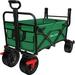 BEAU JARDIN Folding Wagon Cart With Brake Free Standing Collapsible Utility Camping Grocery Canvas Fabric Sturdy Portable Rolling Buggies Outdoor Garden Sport HeavyDuty Shopping Cart Push Wagon Green