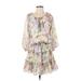 Yumi Kim Casual Dress - Mini Tie Neck 3/4 sleeves: Pink Floral Dresses - Women's Size X-Small