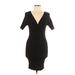 Fashion Nova Casual Dress - Bodycon Plunge Short sleeves: Black Print Dresses - Women's Size Large