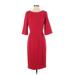 Pink Tartan Casual Dress - Sheath Crew Neck 3/4 sleeves: Red Print Dresses - Women's Size 4