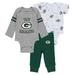 Newborn & Infant WEAR by Erin Andrews Gray/Green/White Green Bay Packers Three-Piece Turn Me Around Bodysuits Pant Set