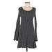 Free People Casual Dress - Mini Scoop Neck Long sleeves: Black Print Dresses - Women's Size Medium