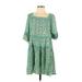 Playa Lucila Casual Dress - Mini Square 3/4 sleeves: Green Dresses - Women's Size Small