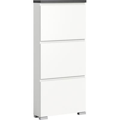 Schuhschrank INOSIGN "Skoskap, Tiefe 18cm, 3 Klappen mit Schuhwalze, Platz für 9 Schuhpaare", grau (weiß, grau), B:60cm H:130cm T:18cm, Schränke, Schuhkipper, Schuhkommode, Schuhregal, Kommode, Anrichte Image