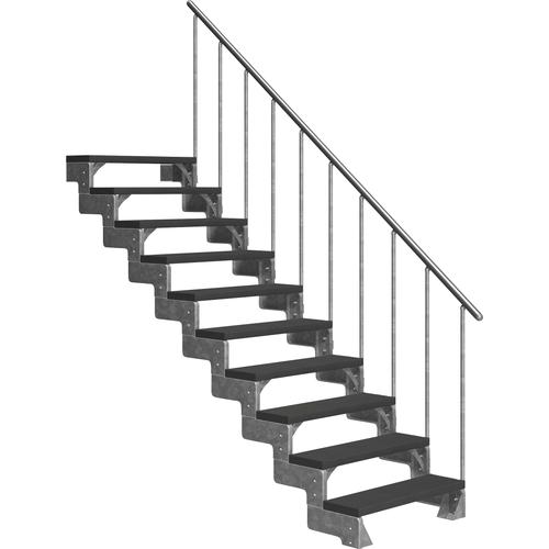 „DOLLE Außentreppe „“Gardentop““ Treppen 10 TRIMAX-Stufen anthrazit, inkl. einseitigem Alu-Geländer Gr. gerade, grau (anthrazit) Treppen“