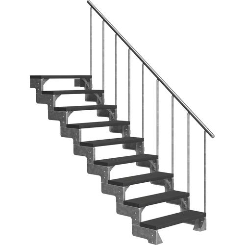 „DOLLE Außentreppe „“Gardentop““ Treppen 9 TRIMAX-Stufen anthrazit, inkl. einseitigem Alu-Geländer Gr. gerade, grau (anthrazit) Treppen“