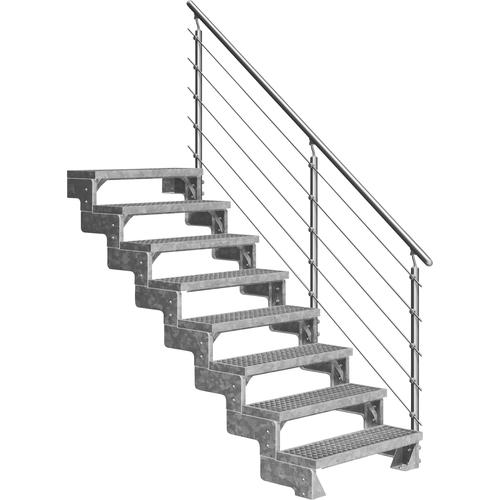 „DOLLE Außentreppe „“Gardentop““ Treppen 8 Gitterrost-Stufen, inkl. einseitigem AluMetallES Gr. gerade, silberfarben (metall) Treppen“