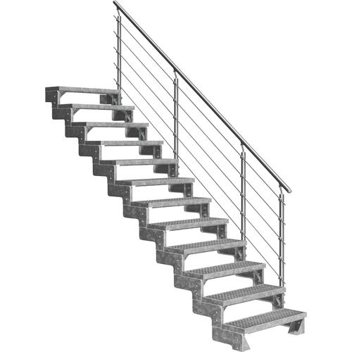 „DOLLE Außentreppe „“Gardentop““ Treppen 12 Gitterrost-Stufen, inkl. einseitigem AluMetallES Gr. gerade, silberfarben (metall) Treppen“
