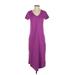 C. Wonder Casual Dress - Midi V-Neck Short sleeves: Purple Solid Dresses - Women's Size 2X-Small