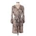 Rebecca Taylor Casual Dress V-Neck 3/4 sleeves: Tan Leopard Print Dresses - Women's Size 6