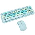 Yunseity Wireless Keyboard and Mouse Combo, 2.4GHz Wireless Retro Typewriter Keyboard and Mouse Combo, 68 Round Keycaps, 3 DPI Cute Mouse for PC Desktop Laptop (Blue Mixed Color)