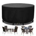 Funshot Round Garden Furniture Covers Waterproof, Large Garden Table Cover Round Windproof, Anti-UV, Heavy Duty 420D Oxford Outdoor Circular Patio Table Set Cover, Round Table Cover, Ø 230x90cm, Black